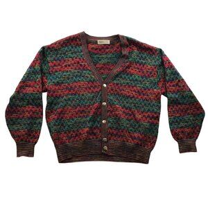 Vintage Roberta Sports Women's Cardigan Sweater Medium Multicolor Knit Button Up